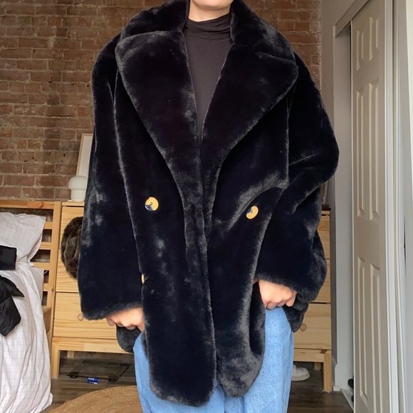Faux fur black peacot!! Super soft - Picture 2 of 2